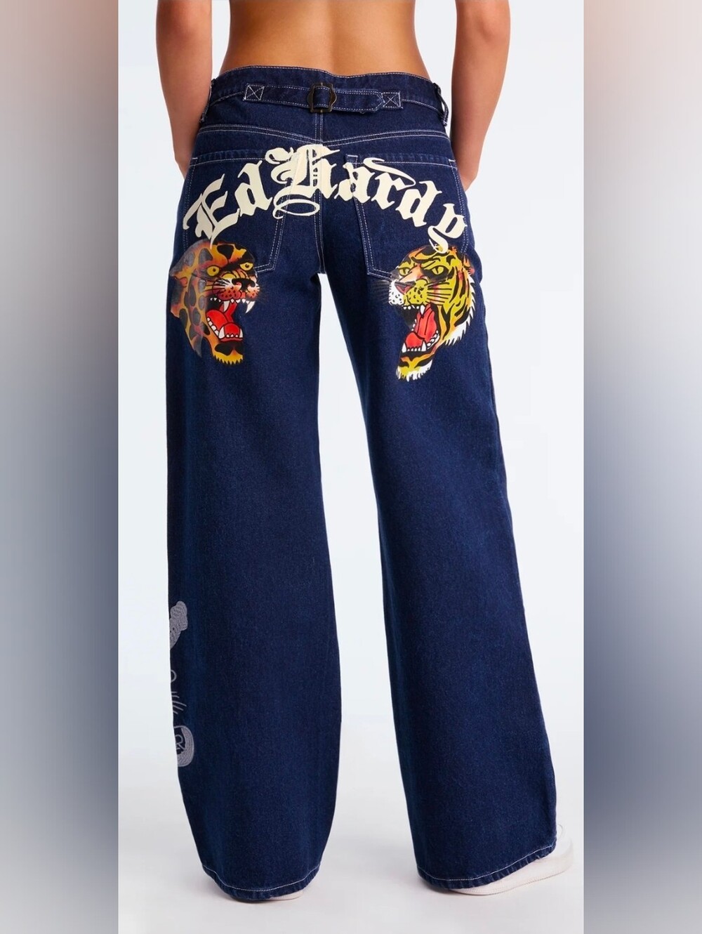 Ed Hardy Navy Jeans with Tiger & Leopard Back Graphics